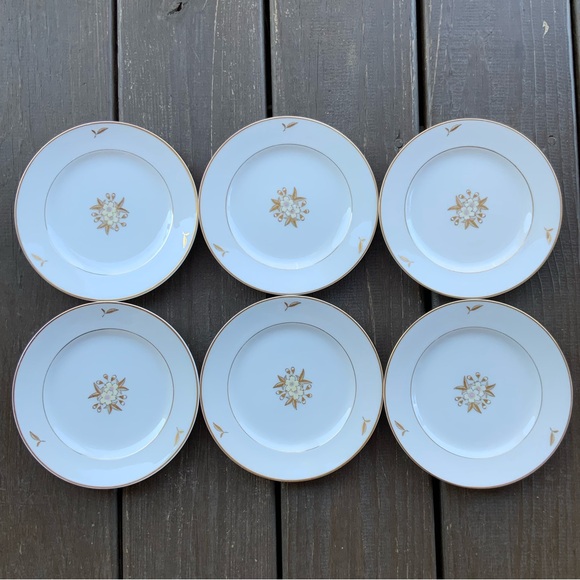 Vintage Fukagawa Arita 6 White Flower Gold Leaf Salad Plates Japan Hand Painted - Picture 1 of 8